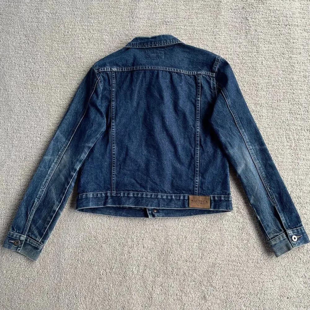 🔥Vintage Nautica Y2K Trucker Grunge Dark Wash Blue Denim Jacket Women Size M-L - Picture 9 of 15